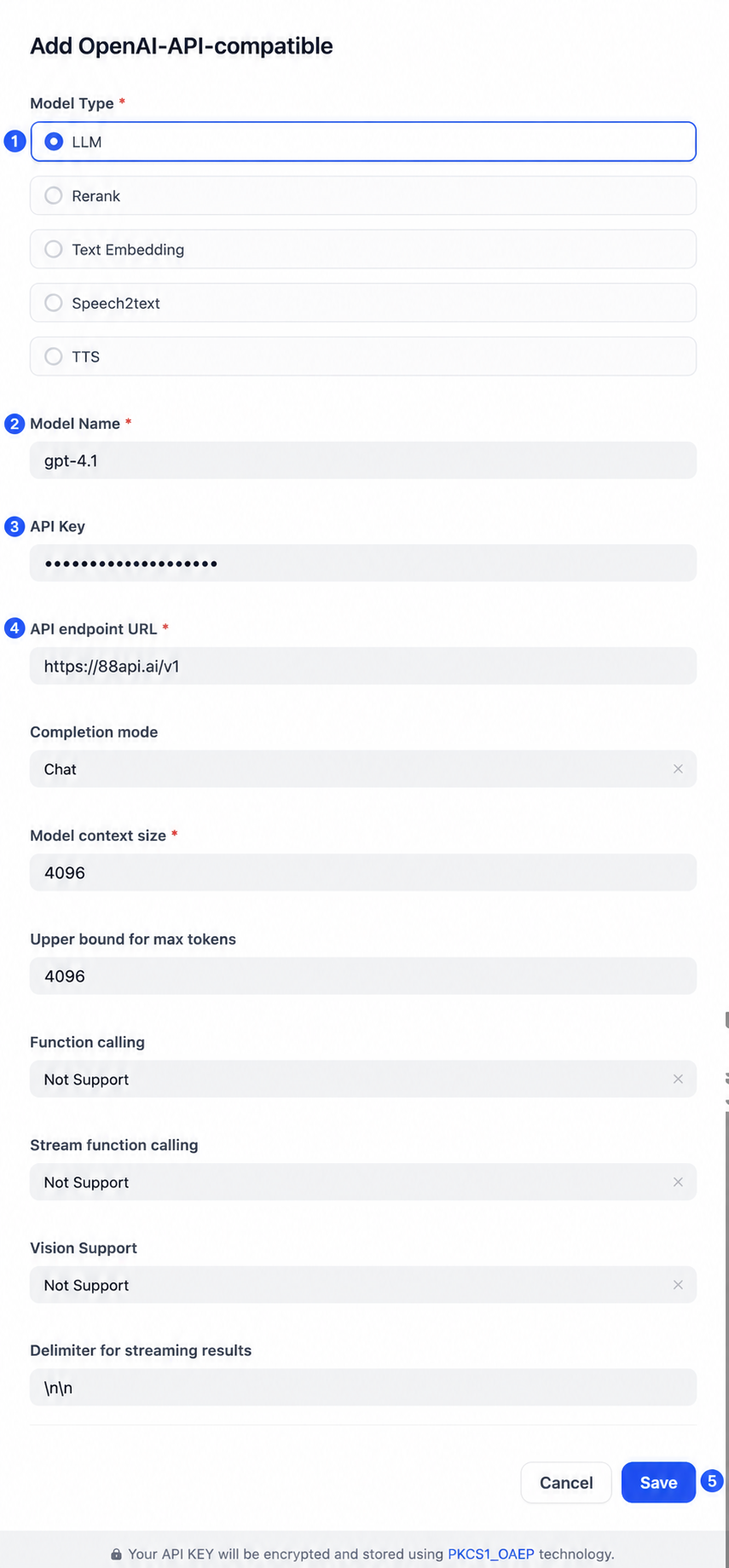 Dify OpenAI API 兼容模型的 88API 配置示例