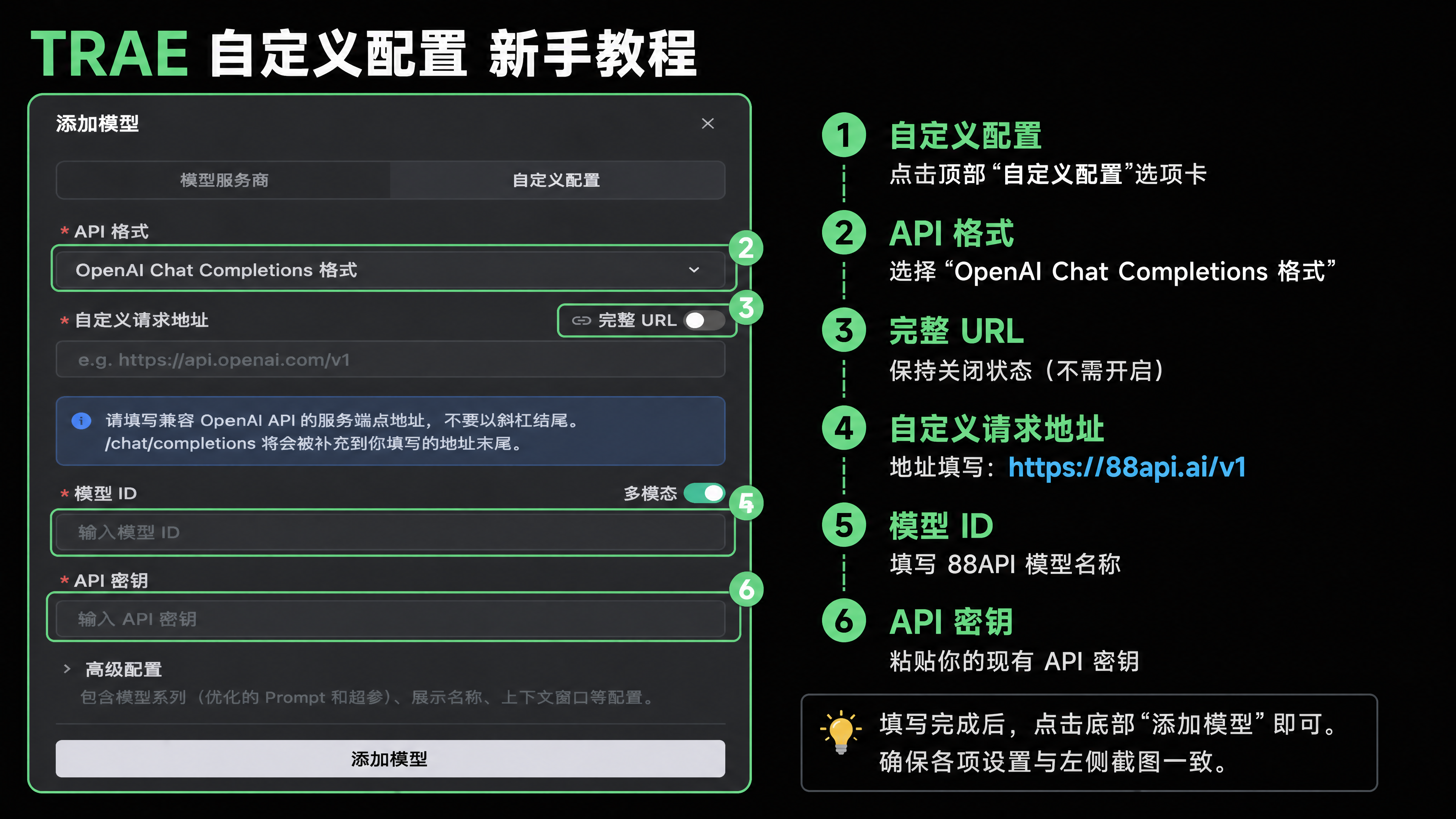 TRAE 自定义模型配置页面