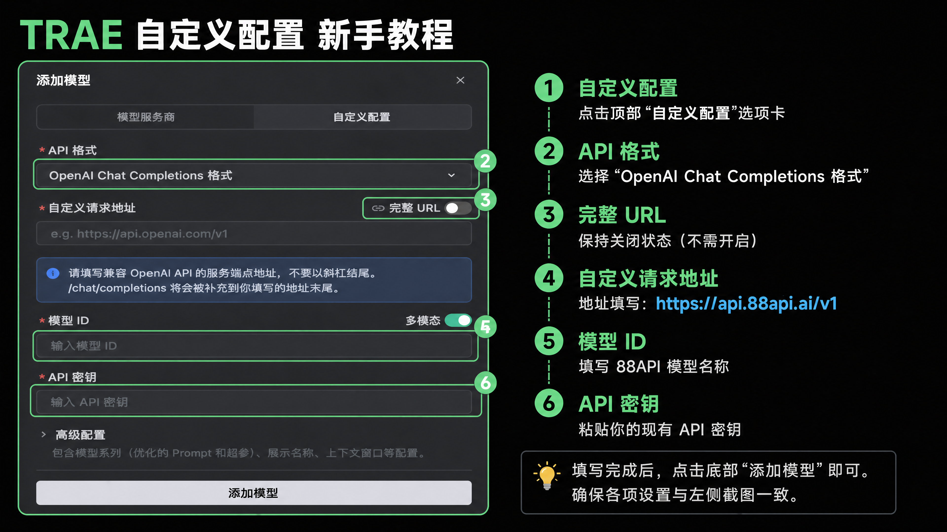 TRAE 自定义模型配置页面