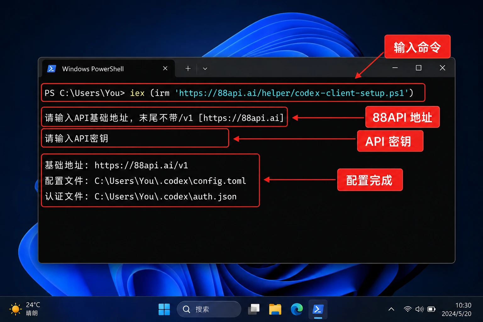 Windows PowerShell 一鍵配置 Codex 客戶端