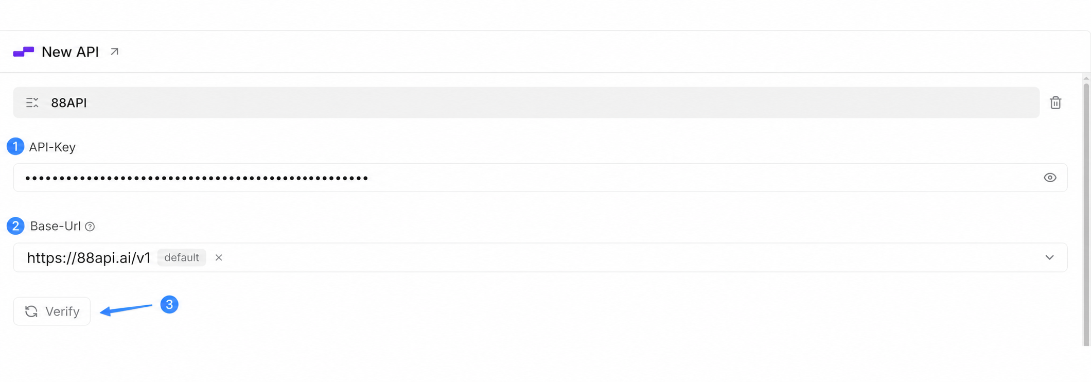 RAGFlow New API 供应商的 88API 配置示例