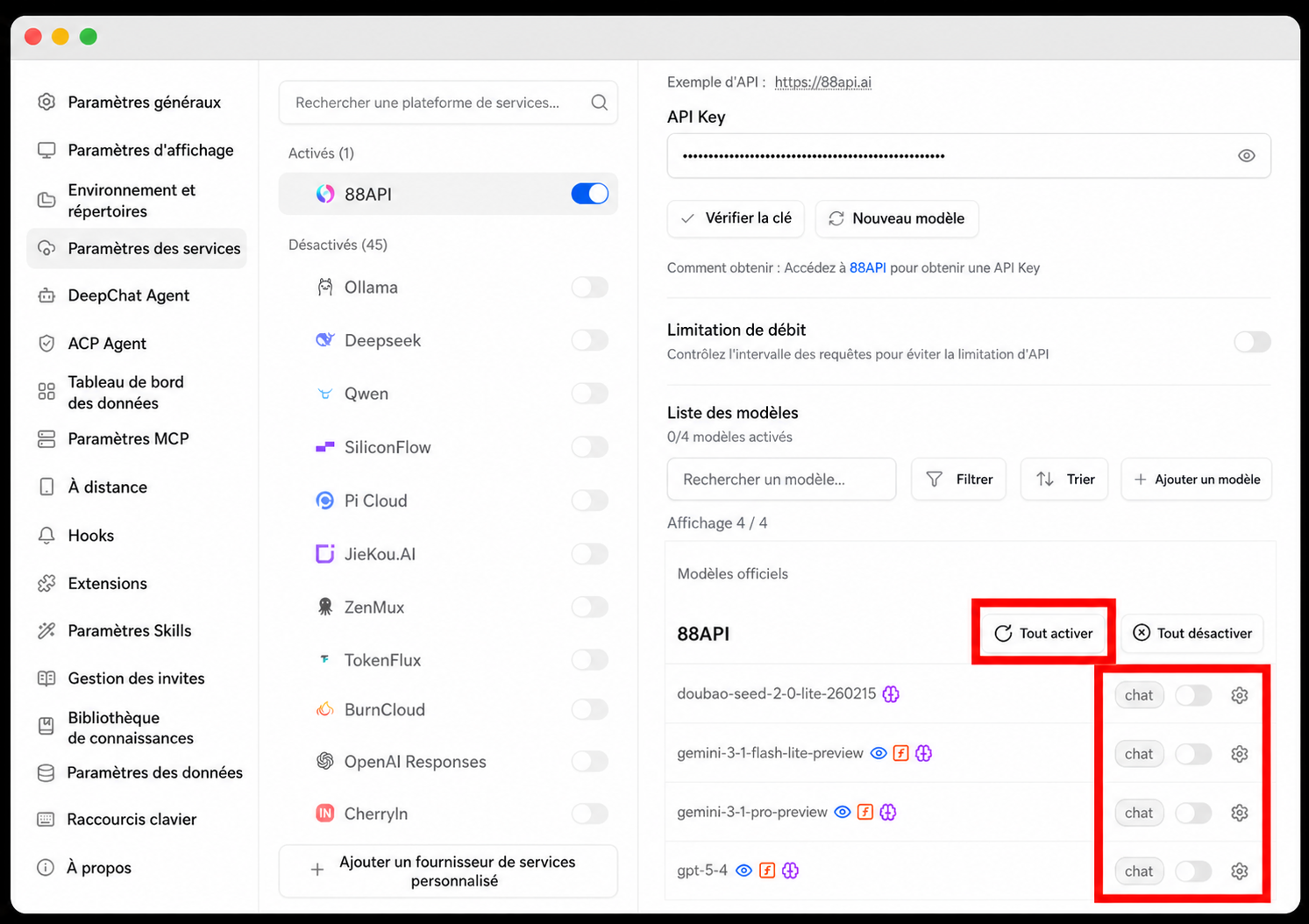 Ouvrir la liste des modèles