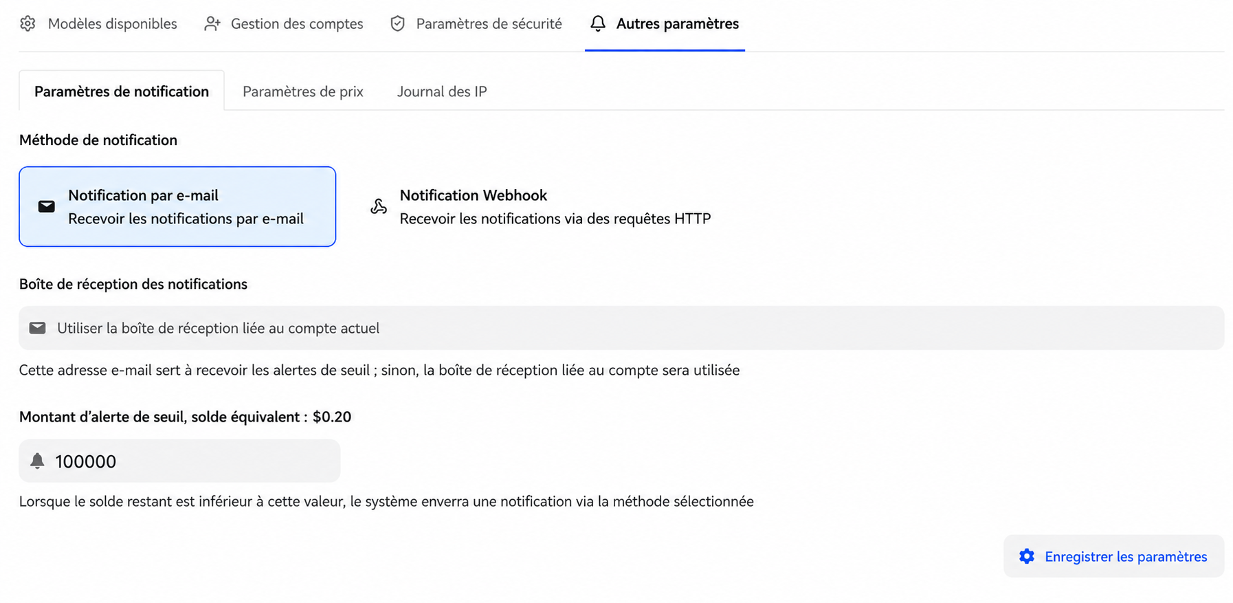 Notification par e-mail