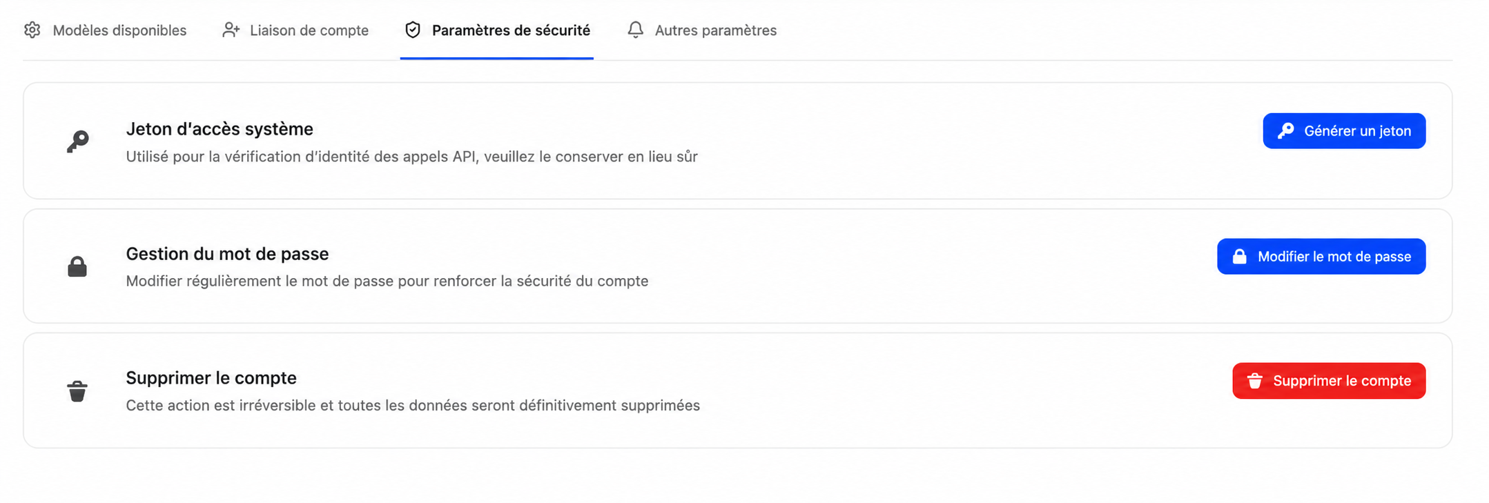 Paramètres de sécurité