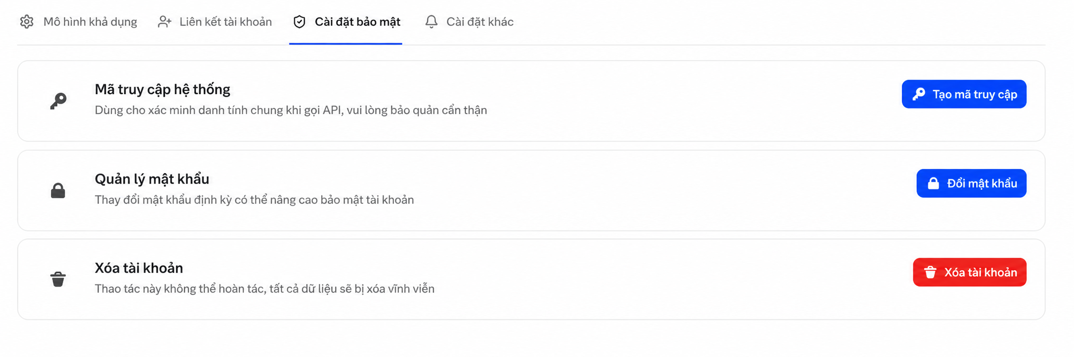 Cài đặt bảo mật