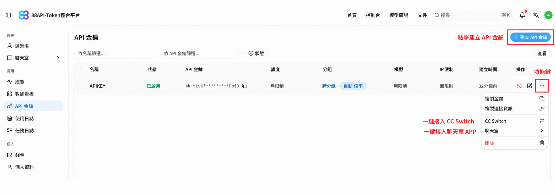 檢視 API 金鑰