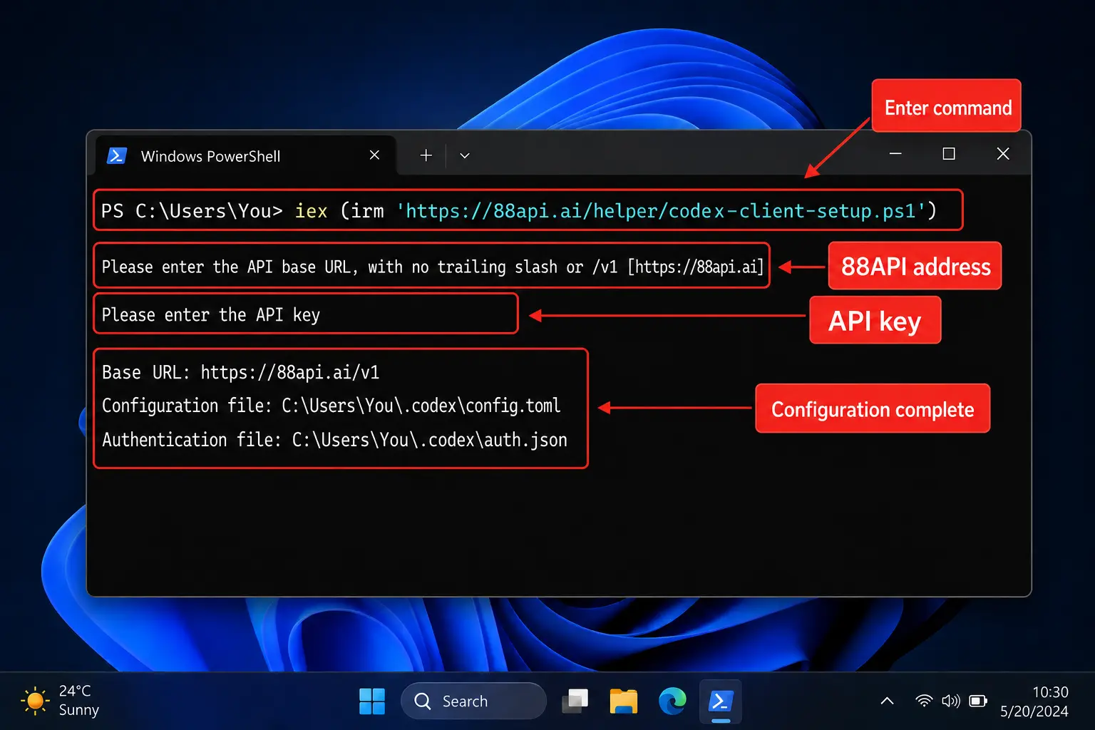 Configurer le client Codex dans Windows PowerShell
